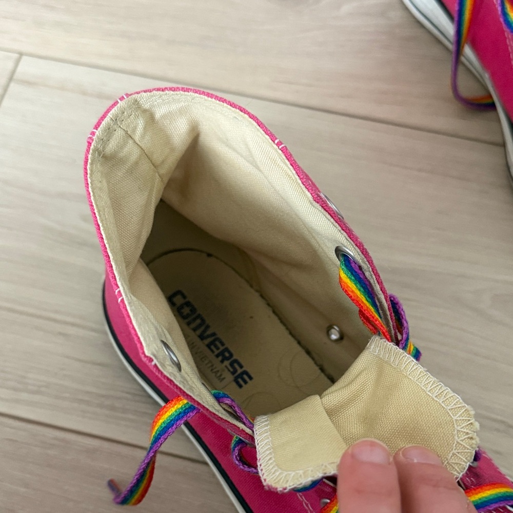 Converse Pink High-Top Sneakers with Rainbow Laces - Picture 3 of 4